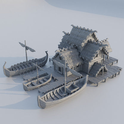 Small Viking Port | D&D TTRPG Playable 3D Printed Building Terrain Scenery | MiniatureLand