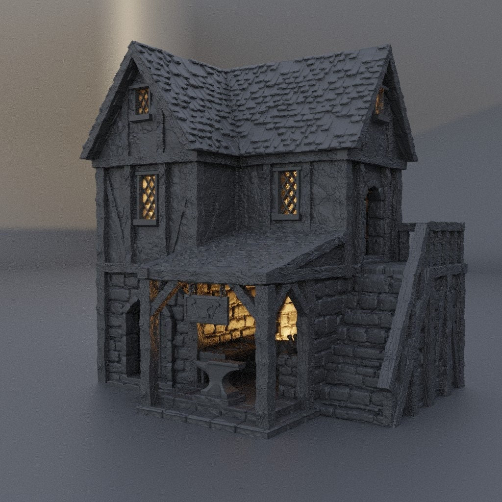 Town Blacksmith | D&D TTRPG Playable 3D Printed Building Terrain Scenery | MiniatureLand