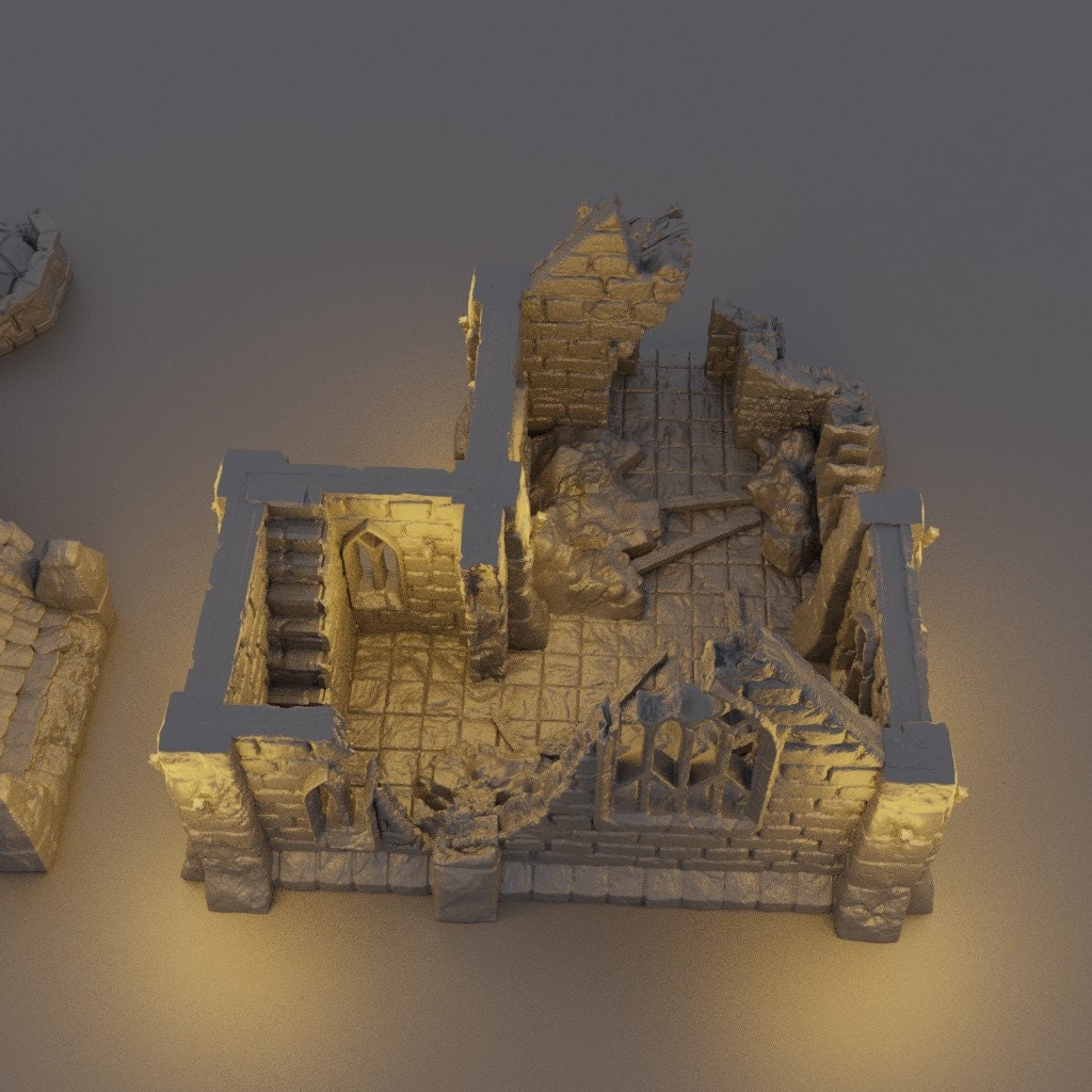 Ruined Small Church | D&D TTRPG Playable 3D Printed Building Terrain Scenery | MiniatureLand