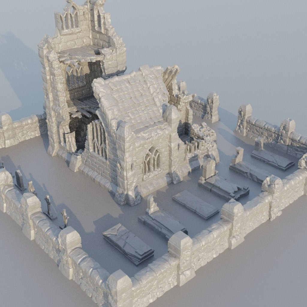 Ruined Small Church | D&D TTRPG Playable 3D Printed Building Terrain Scenery | MiniatureLand