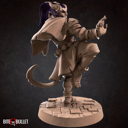 Tiefling Monk | TABLETOP SCALE | D&D TTRPG Miniature | Bite the Bullet | Unpainted, Unplated Resin 8k