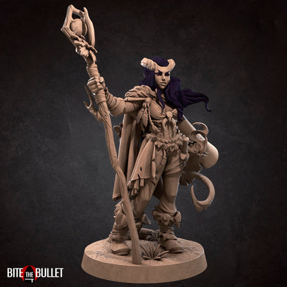 Tiefling Druid | TABLETOP SCALE | TTRPG Miniature | Bite the Bullet | Unpainted, Unplated Resin 8k