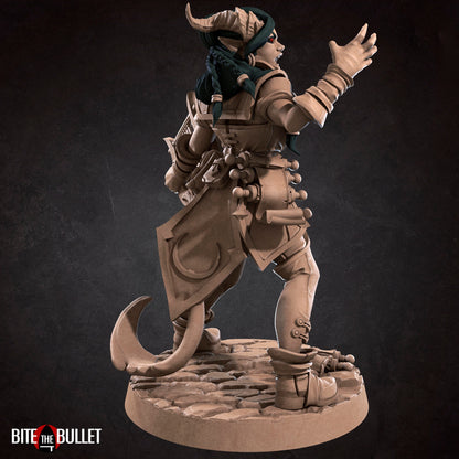 Tiefling Bard, Female | TABLETOP SCALE | D&D TTRPG Miniature | Bite the Bullet | Unpainted, Unplated Resin 8k