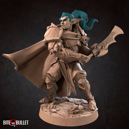 Moon Elf Fighter, Vahdian | TABLETOP SCALE | D&D TTRPG Miniature | Bite the Bullet | Unpainted, Unplated Resin 8k