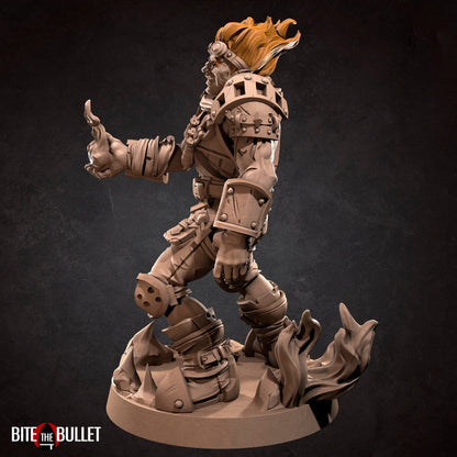 Fire Genasi Artificer | TABLETOP SCALE | D&D TTRPG Miniature | Bite the Bullet | Unpainted, Unplated Resin 8k