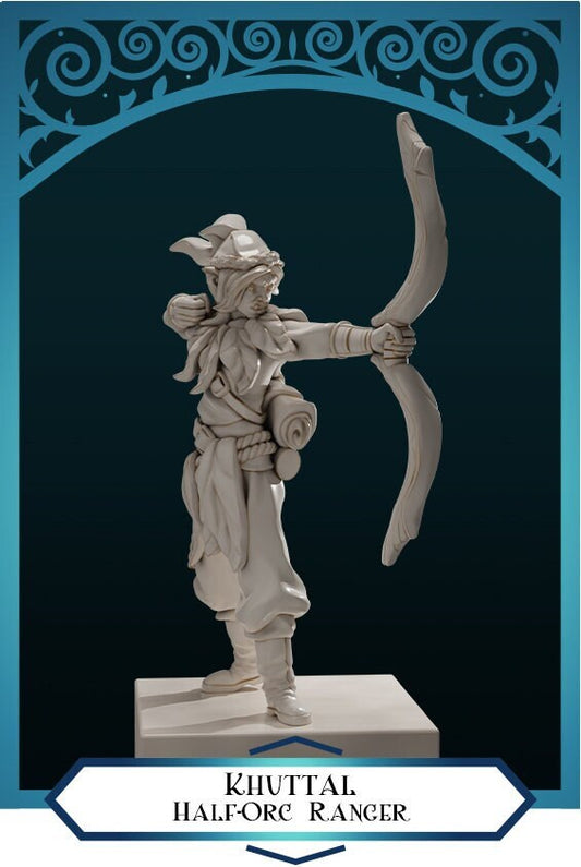 Half-Orc Ranger, Khuttal | D&D TTRPG Miniature | DnD Is A Woman | NO BASE