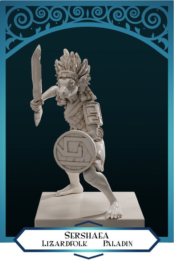 Lizardfolk Paladin | D&D TTRPG Miniature | DnD Is A Woman | NO BASE