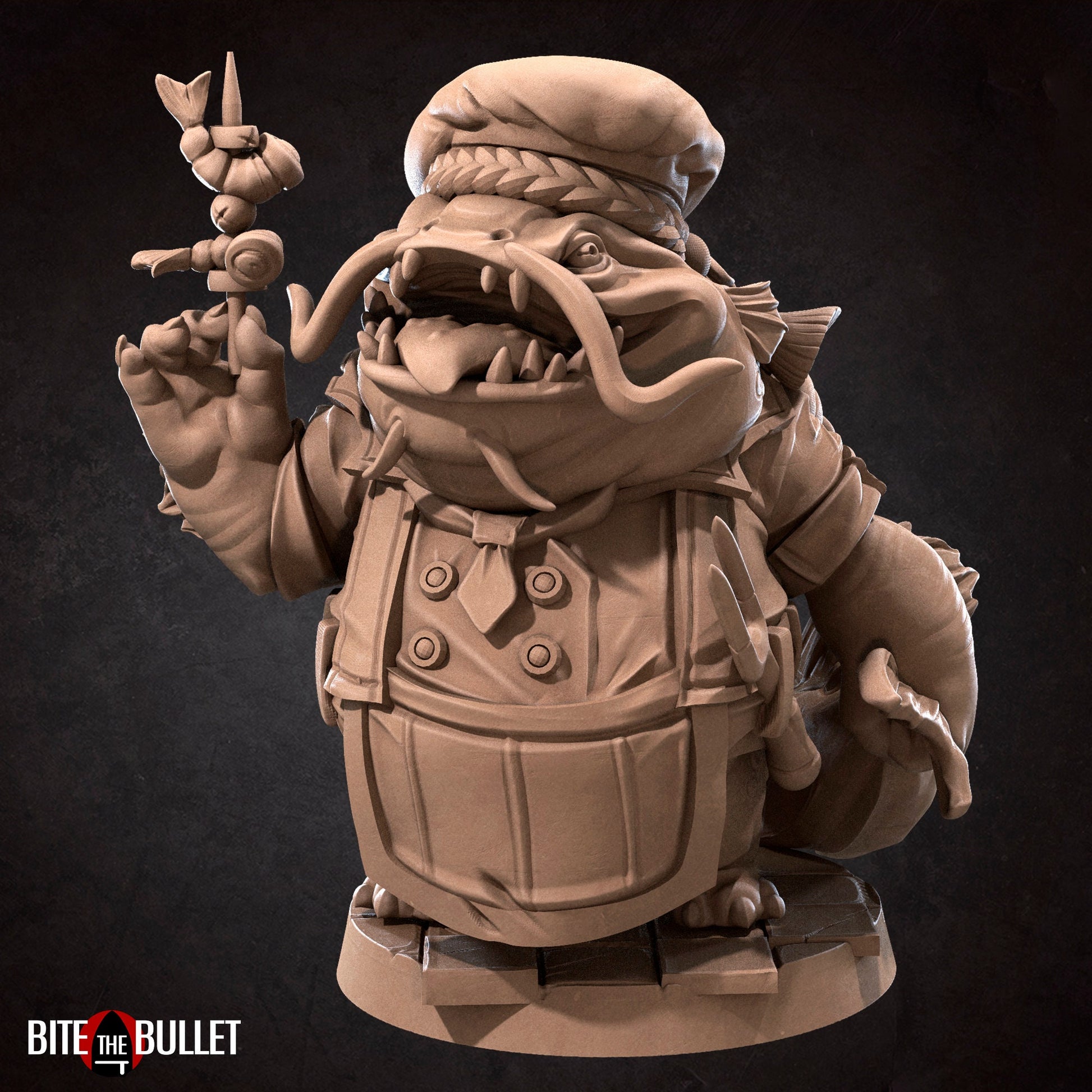 Chef Locathah | TABLETOP SCALE | D&D TTRPG Miniature | Bite the Bullet | Unpainted, Unplated Resin 8k