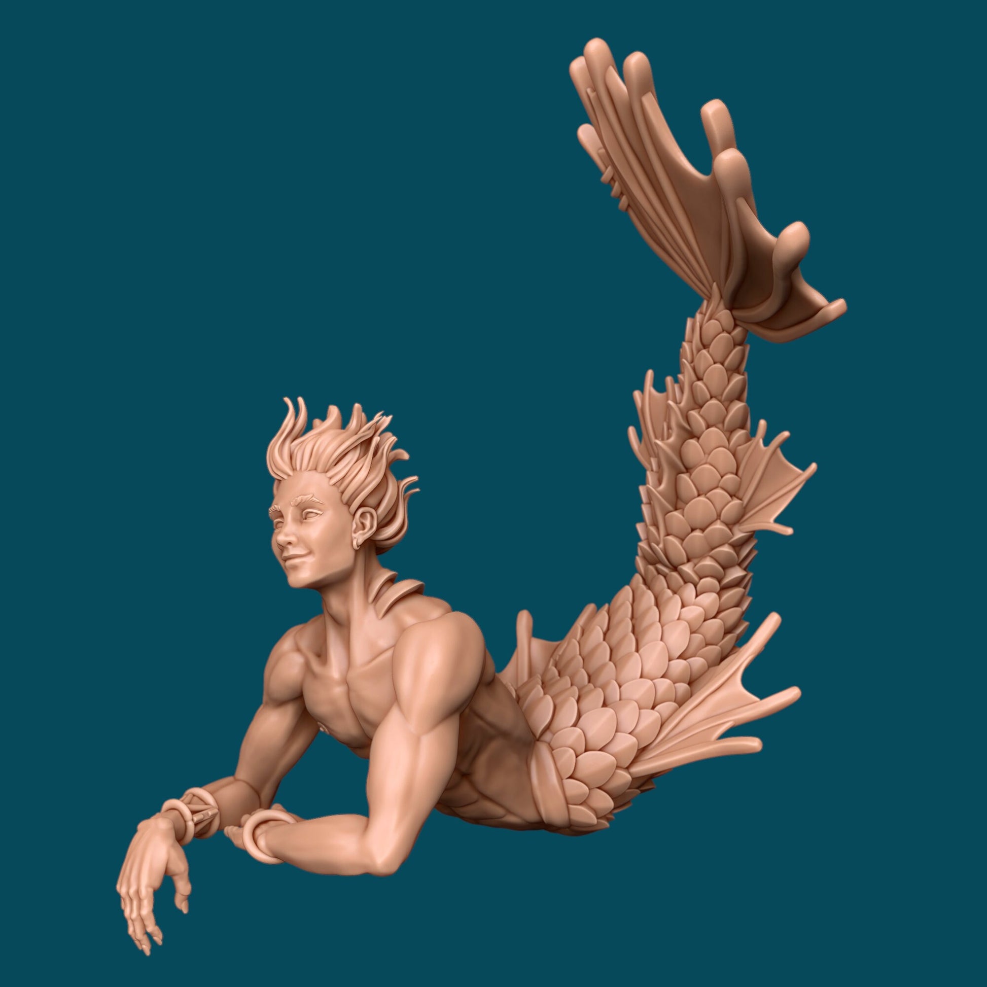 Finley a Friendly Fish Guy Mermaid Merfolk | D&D TTRPG Miniature | Awkward Penguin Minis