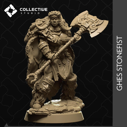 Ghes Stonefist, Barbarian | Tabletop Gaming Miniature or Display Figure | Collective Studio