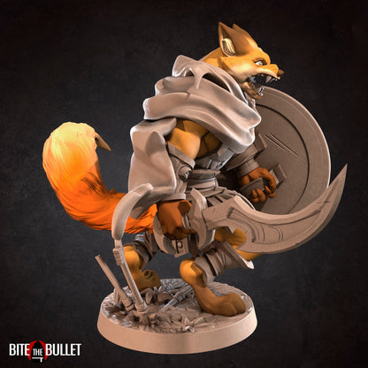 Foxfolk Warrior | TABLETOP SCALE | D&D TTRPG Miniature | Bite the Bullet | Unpainted, Unplated Resin 8k