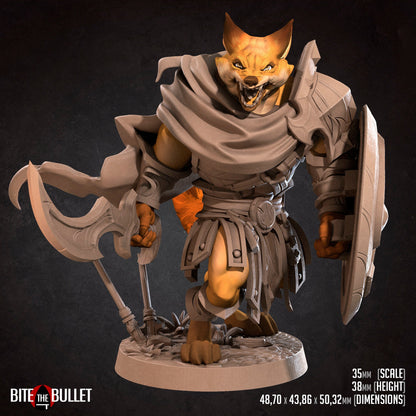 Foxfolk Warrior | TABLETOP SCALE | D&D TTRPG Miniature | Bite the Bullet | Unpainted, Unplated Resin 8k