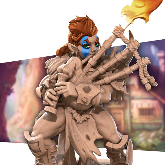 Halfing Bard, Bagpipes | TTRPG Miniature | Bite the Bullet | Unpainted, Unplated Resin 8k