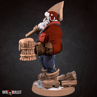 Lumberjack Klaus Santa Claus | TABLETOP SCALE | D&D TTRPG Miniature | Bite the Bullet | Unpainted, Unplated Resin 8k