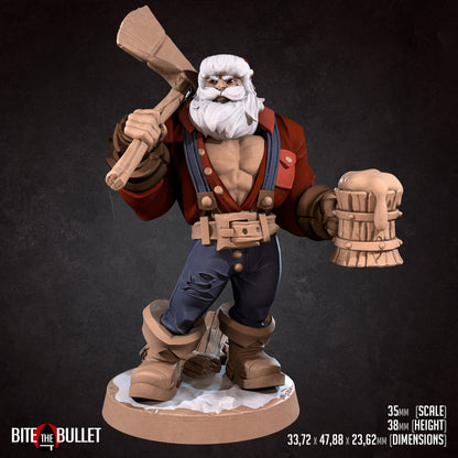 Lumberjack Klaus Santa Claus | TABLETOP SCALE | D&D TTRPG Miniature | Bite the Bullet | Unpainted, Unplated Resin 8k