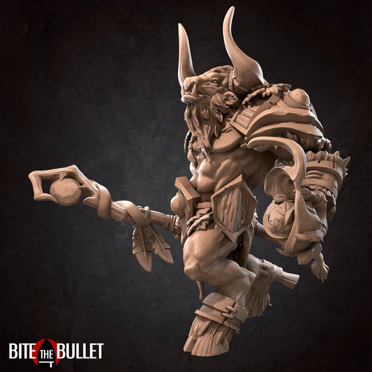 Minotaur Druid | TABLETOP SCALE | D&D TTRPG Miniature | Bite the Bullet | Unpainted, Unplated Resin 8k