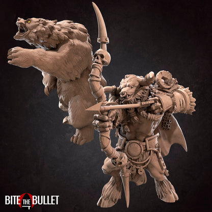 Minotaur Hunter | TABLETOP SCALE | D&D TTRPG Miniature | Bite the Bullet | Unpainted, Unplated Resin 8k