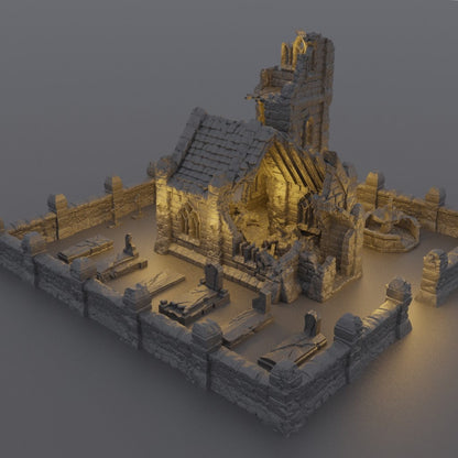 Ruined Small Church | D&D TTRPG Playable 3D Printed Building Terrain Scenery | MiniatureLand