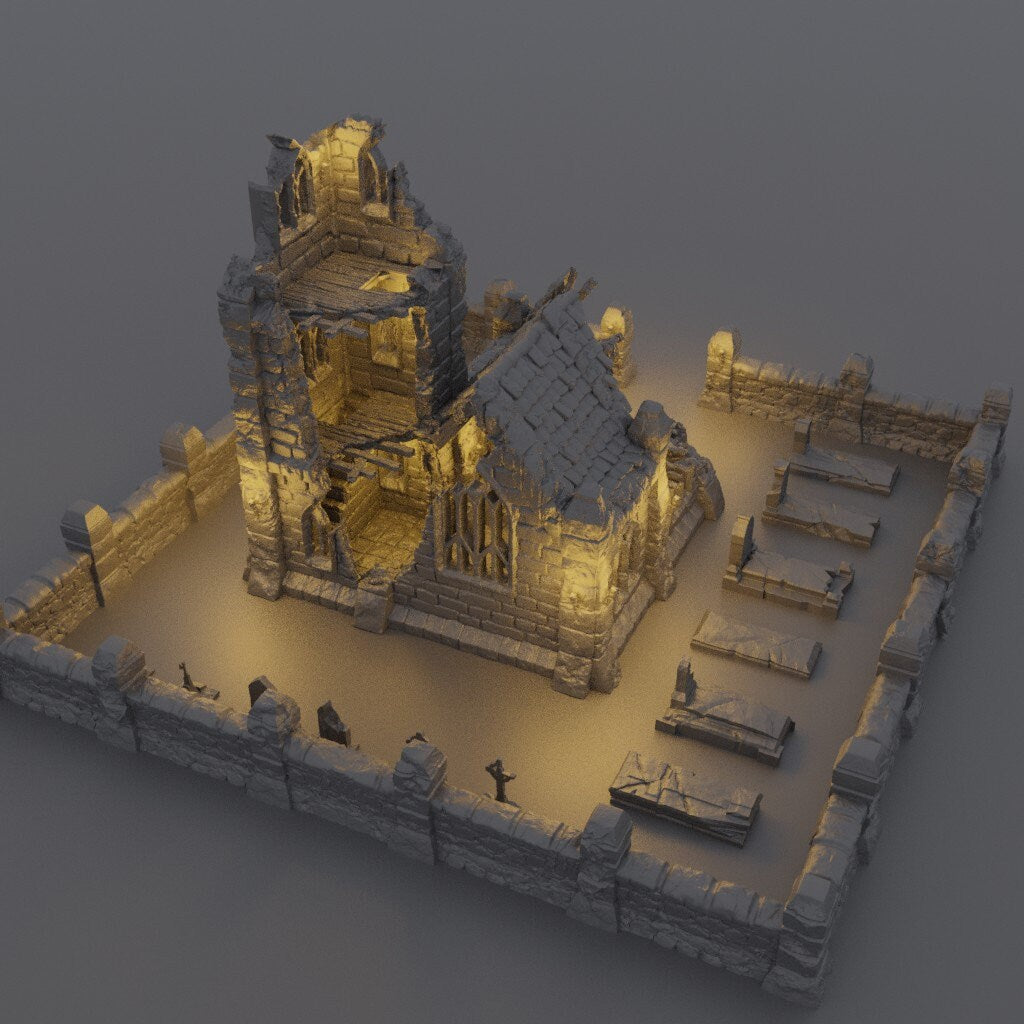 Ruined Small Church | D&D TTRPG Playable 3D Printed Building Terrain Scenery | MiniatureLand