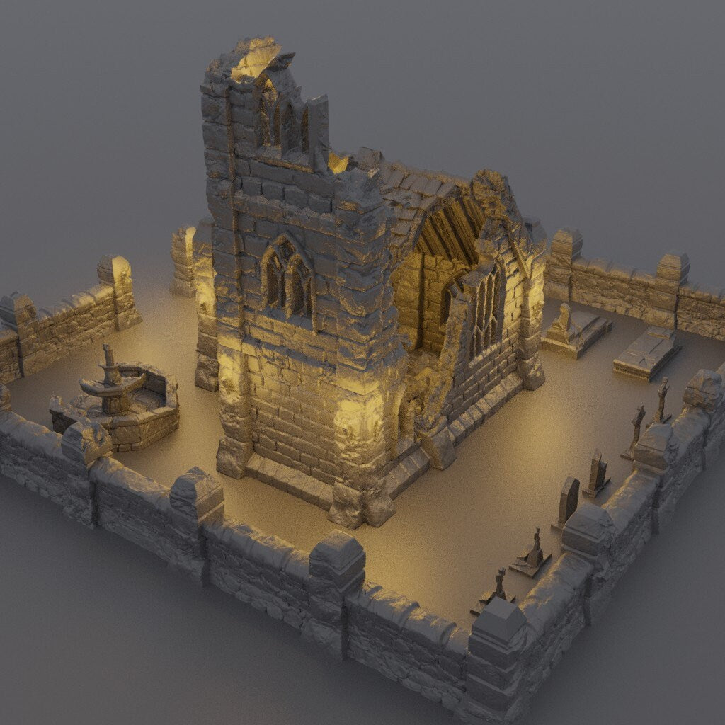 Ruined Small Church | D&D TTRPG Playable 3D Printed Building Terrain Scenery | MiniatureLand