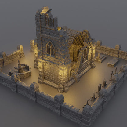 Ruined Small Church | D&D TTRPG Playable 3D Printed Building Terrain Scenery | MiniatureLand