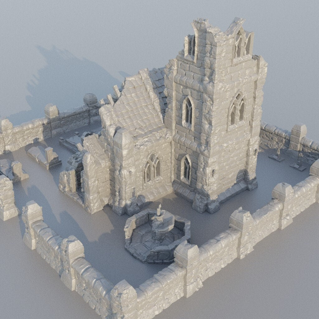 Ruined Small Church | D&D TTRPG Playable 3D Printed Building Terrain Scenery | MiniatureLand
