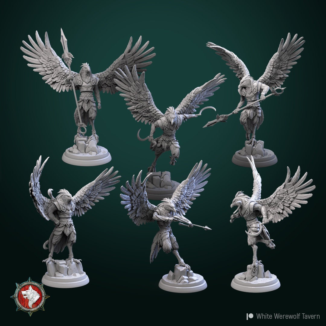 Aarakocra Warriors | TABLETOP SCALE | TTRPG Miniature | White Werewolf Tavern | Unpainted, Unplated Resin 8k