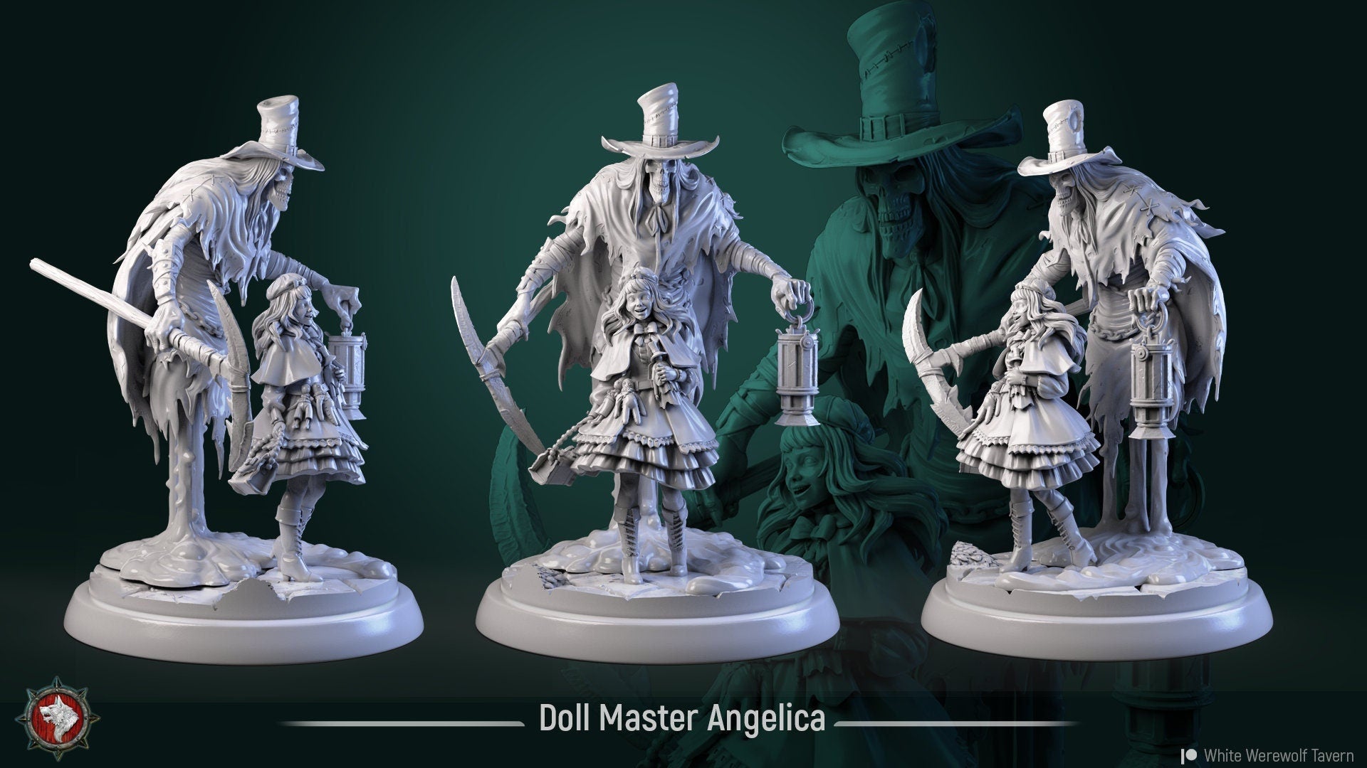 Angelica & Ghost | TTRPG Miniature | White Werewolf Tavern | Unpainted, Unplated Resin 8k