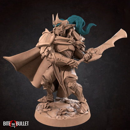 Moon Elf Fighter, Vahdian | TABLETOP SCALE | D&D TTRPG Miniature | Bite the Bullet | Unpainted, Unplated Resin 8k
