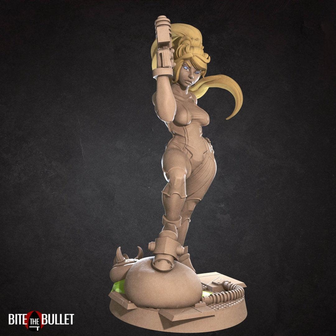 Exxotic Susana | Space Marine Bounty Hunter Pinup NSFW Model Miniature | Bite the Bullet