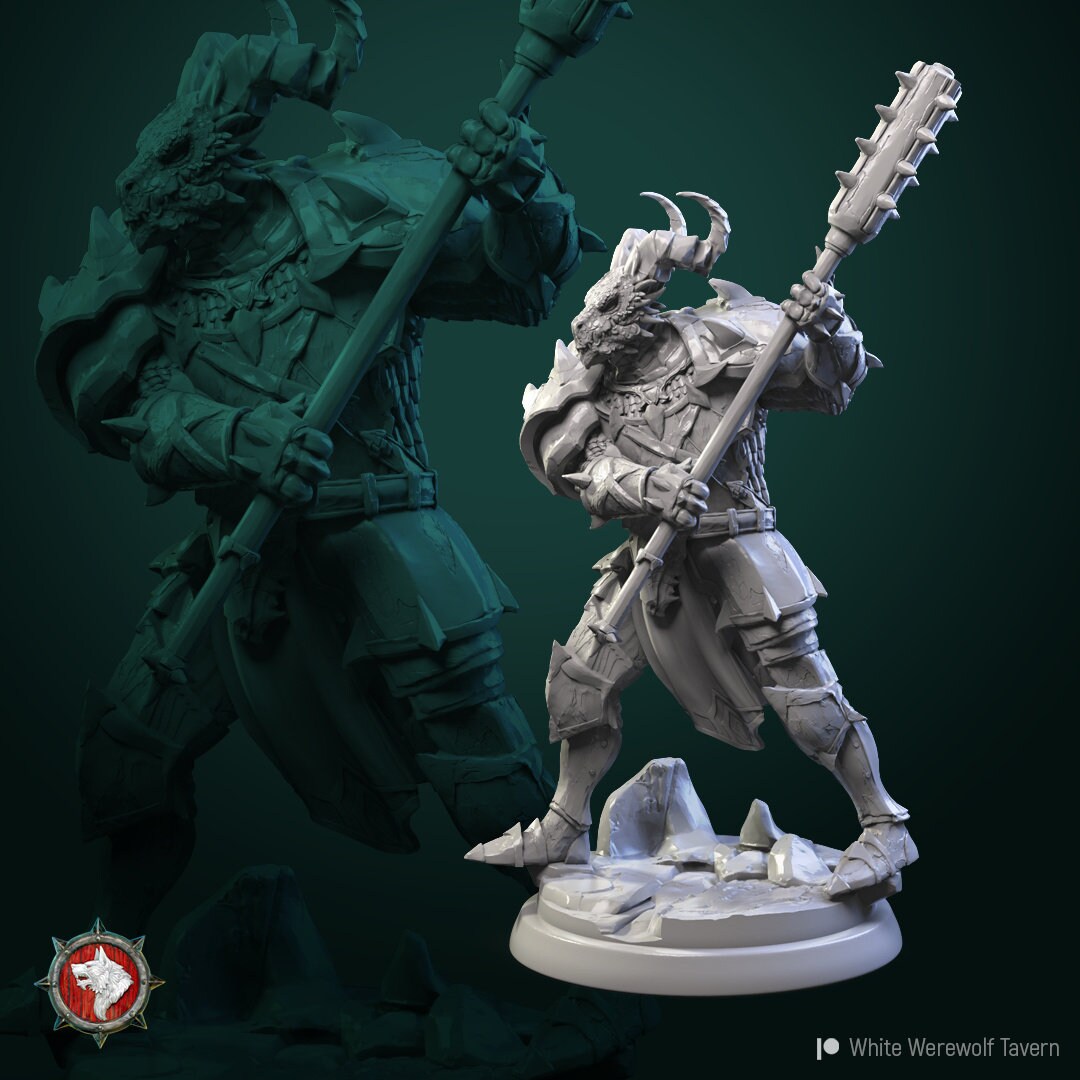 Dragonborn Knights | TABLETOP SCALE | TTRPG Miniature | White Werewolf Tavern | Unpainted, Unplated Resin 8k