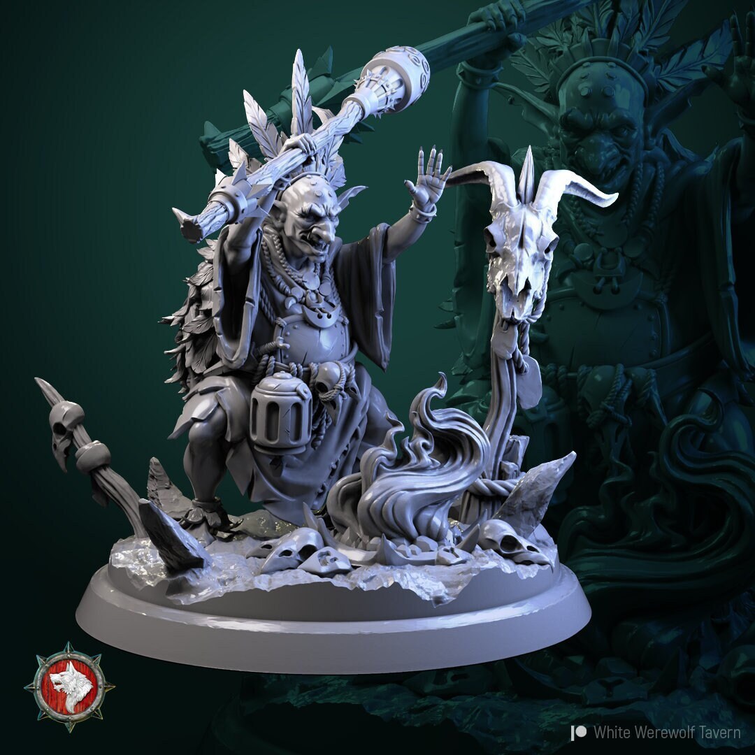 Goblin Shaman | TTRPG Miniature | White Werewolf Tavern | Unpainted, Unplated Resin 8k