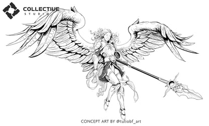 Dianna the Lightbringer Angel Aasimar Paladin miniature by Tattles Told 3D, tabletop gaming figure with detailed armor and wings.