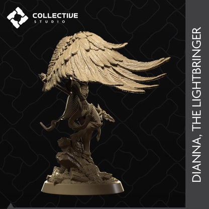 Dianna, the Lightbringer Angel Aasimar Paladin miniature by Tattles Told 3D, detailed tabletop gaming or display figure.