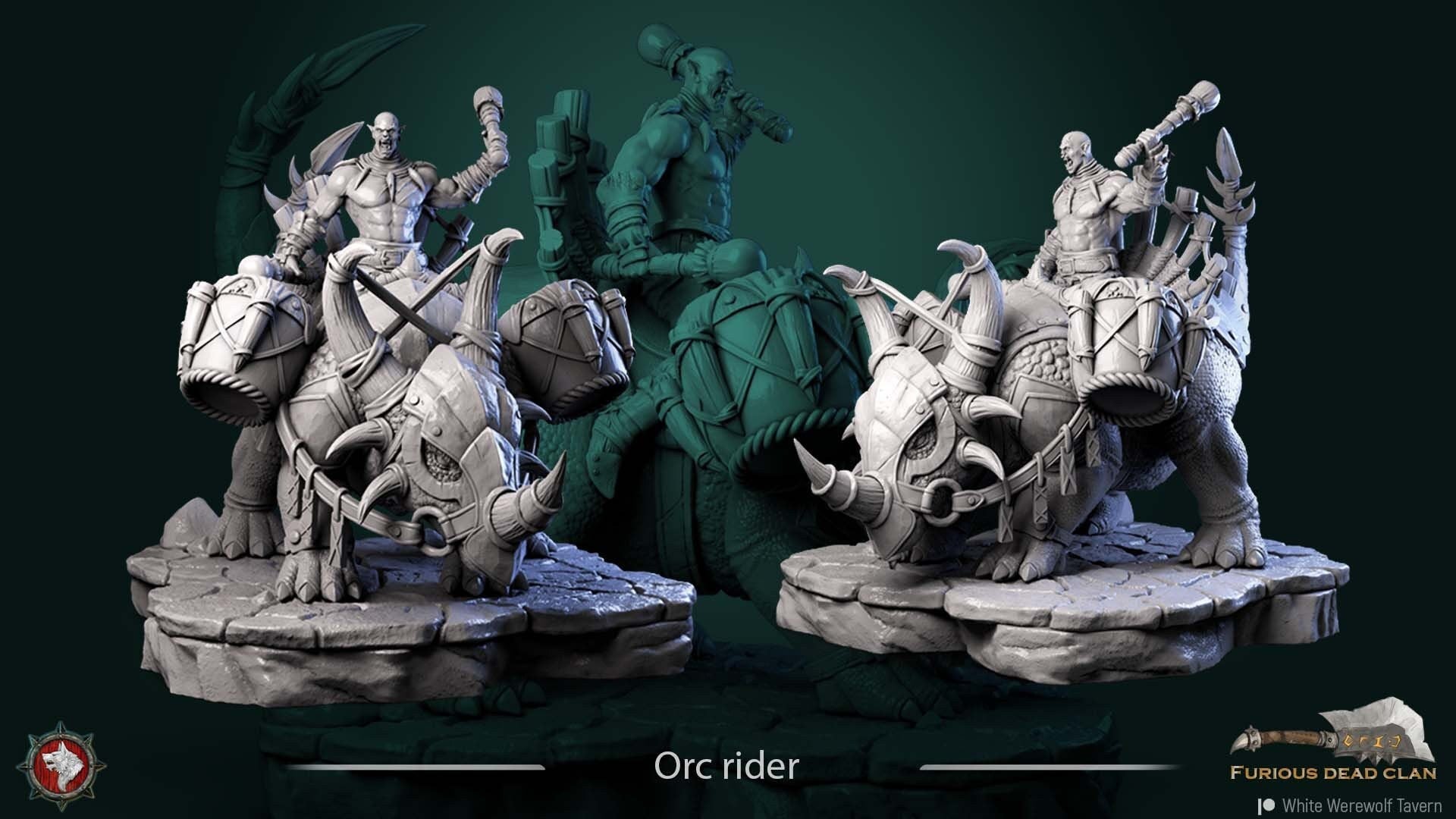 Orc Rider | TABLETOP SCALE | TTRPG Miniature | White Werewolf Tavern | Unpainted, Unplated Resin 8k