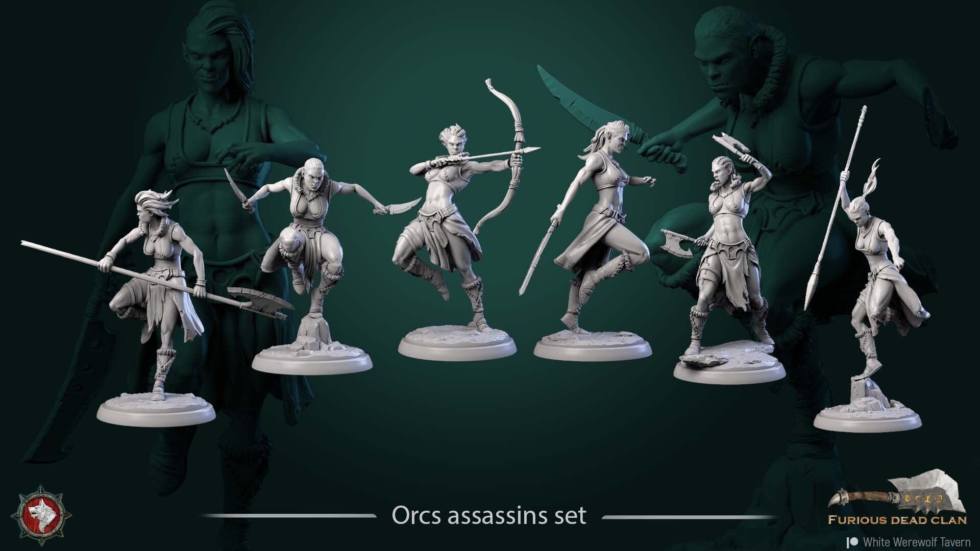 Orcs Assassins | TABLETOP SCALE | TTRPG Miniature | White Werewolf Tavern | Unpainted, Unplated Resin 8k