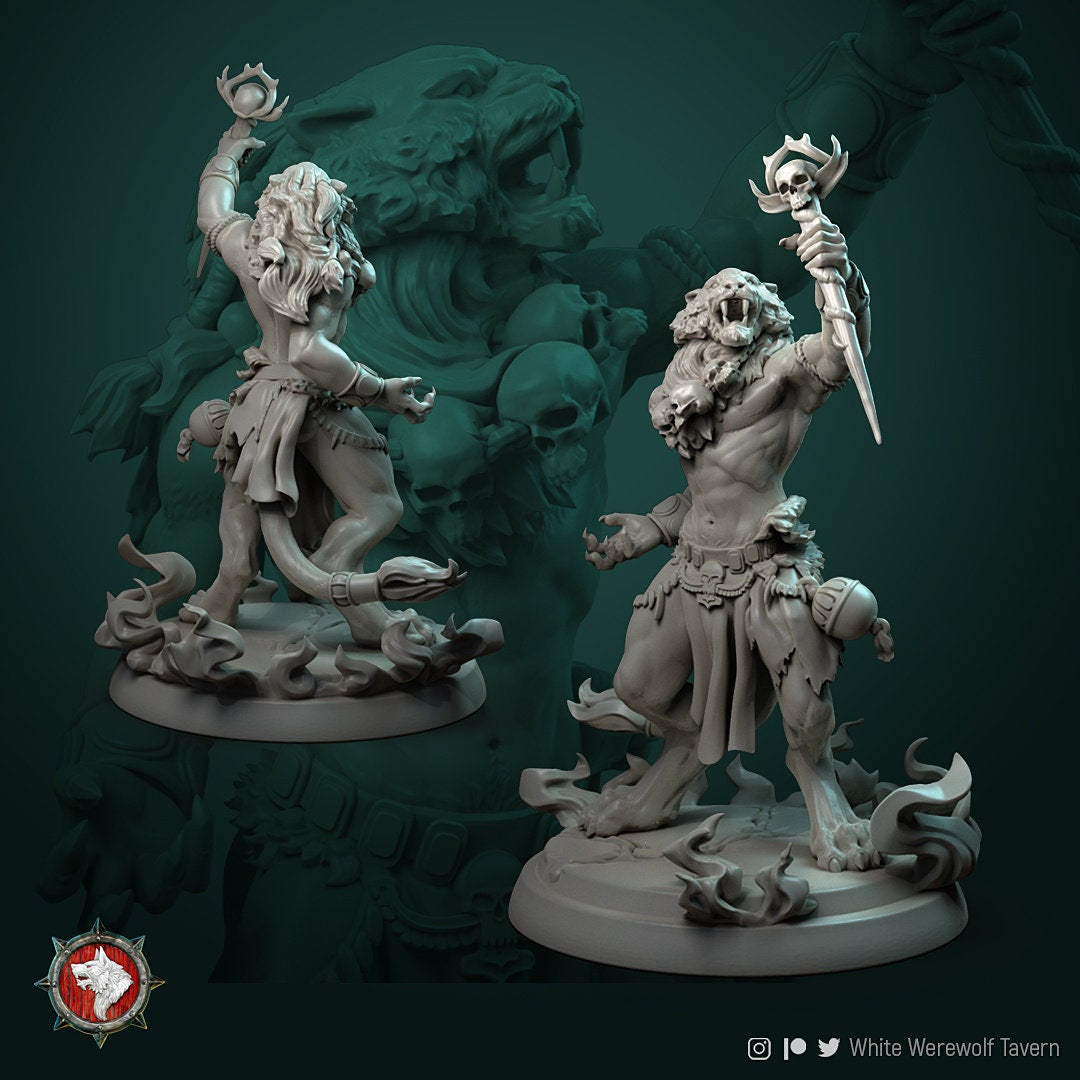 Tabaxi Shaman | TABLETOP SCALE | TTRPG Miniature | White Werewolf Tavern | Unpainted, Unplated Resin 8k