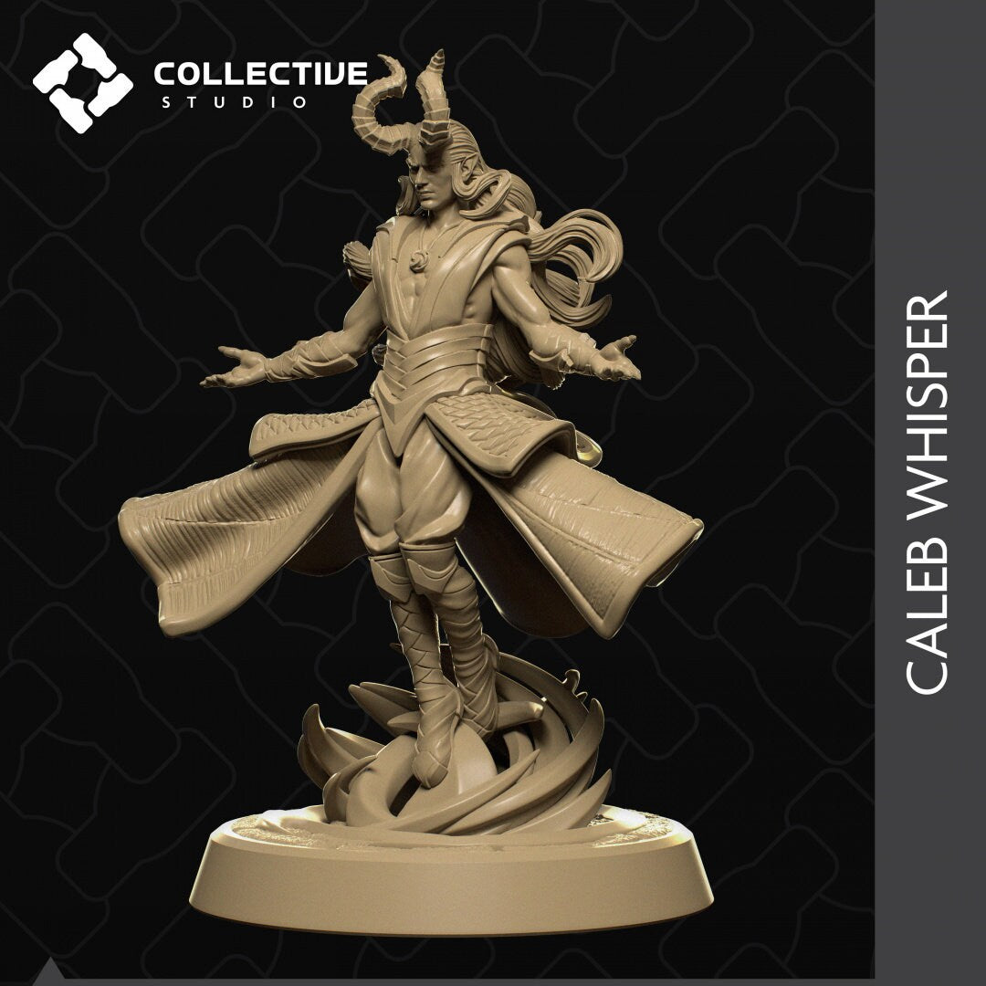 Calleb Whisper, Tiefling Sorcerer Wizard Warlock Mage | Tabletop Gaming Mini or Display Figure | Collective Studio