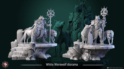 White Werewolf Diorama | TTRPG Miniature | White Werewolf Tavern | Unpainted, Unplated Resin 8k
