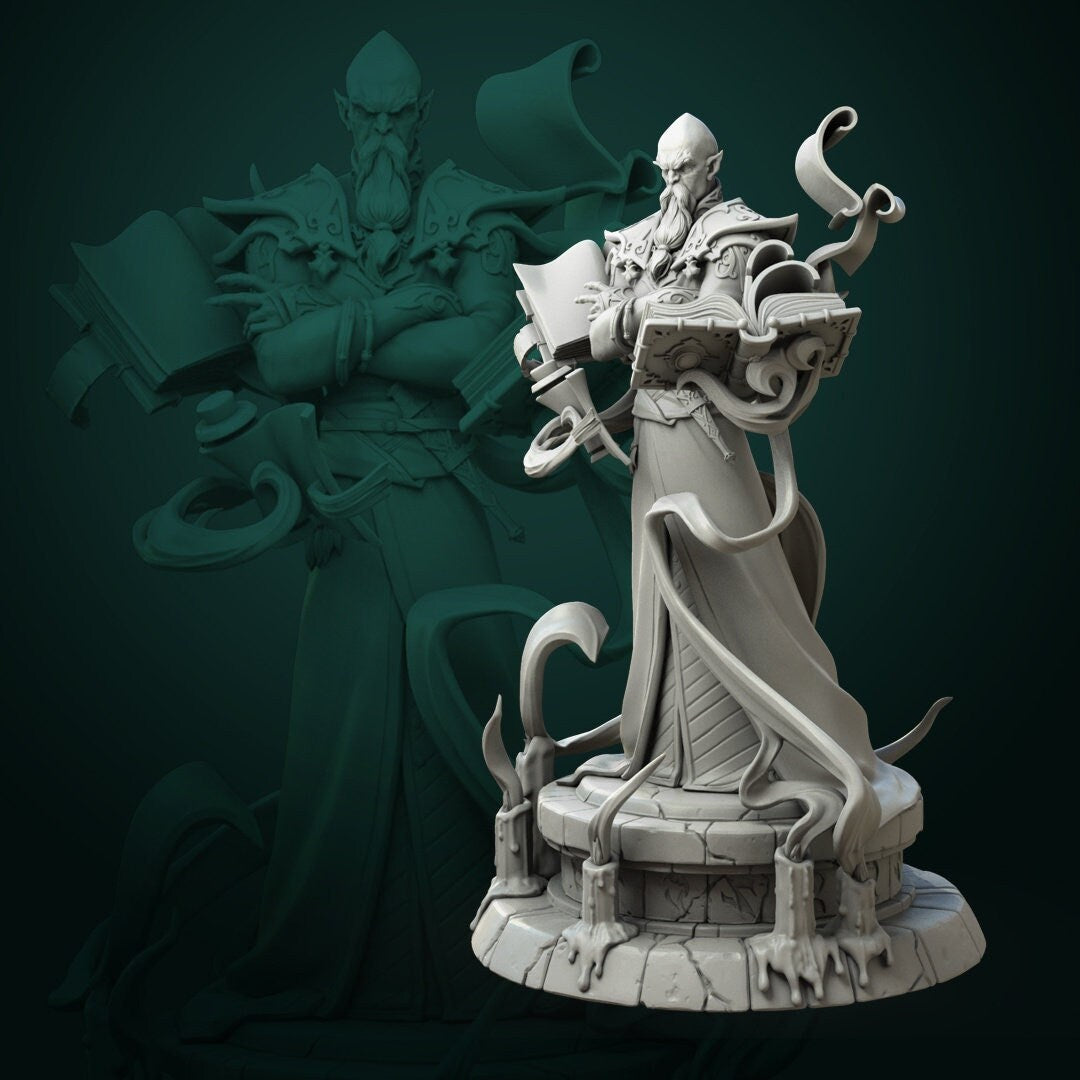 Zondar Valis, Archmage Wizard | TTRPG D&D Miniature | White Werewolf Tavern | Unpainted, Unplated Resin 8k