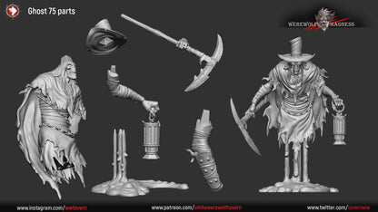 Angelica & Ghost | TTRPG Miniature | White Werewolf Tavern | Unpainted, Unplated Resin 8k