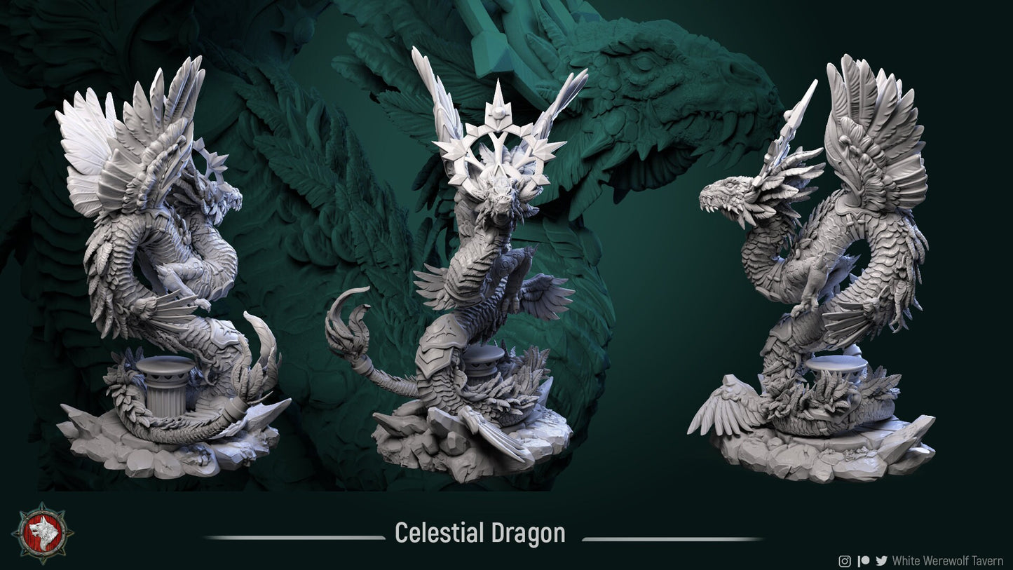 Celestial Dragon | TABLETOP SCALE | TTRPG Miniature | White Werewolf Tavern