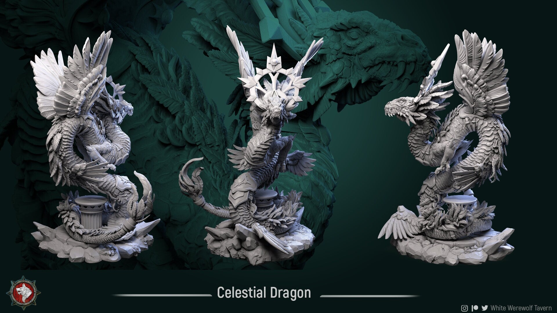 Celestial Dragon | TABLETOP SCALE | TTRPG Miniature | White Werewolf Tavern