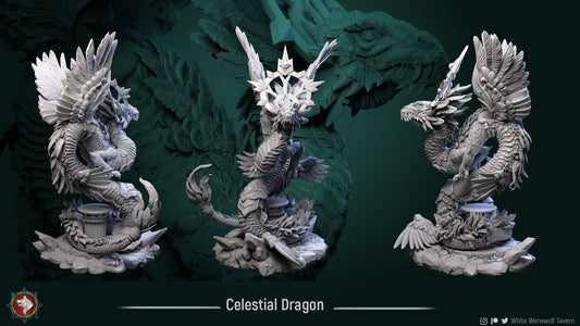 Celestial Dragon | TABLETOP SCALE | TTRPG Miniature | White Werewolf Tavern