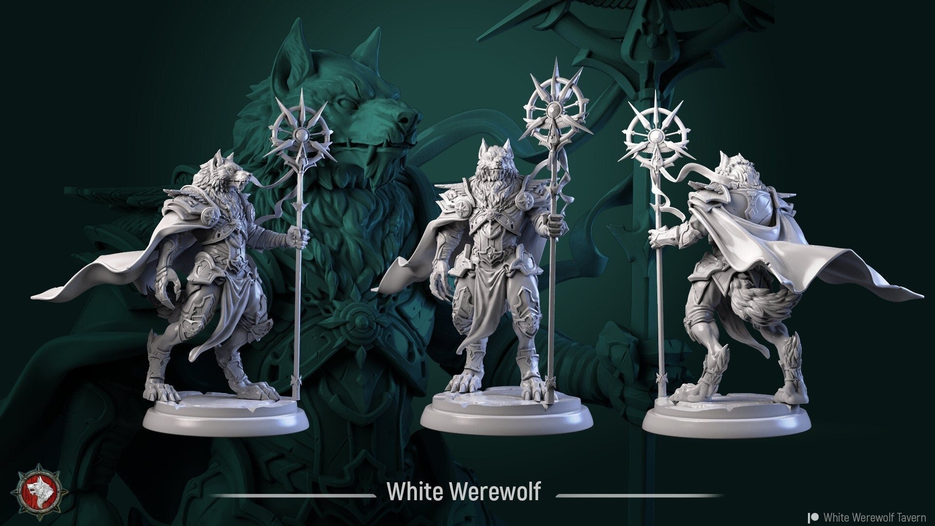 White Werewolf Diorama | TTRPG Miniature | White Werewolf Tavern | Unpainted, Unplated Resin 8k
