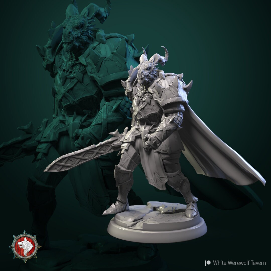 Dragonborn Knights | TABLETOP SCALE | TTRPG Miniature | White Werewolf Tavern | Unpainted, Unplated Resin 8k