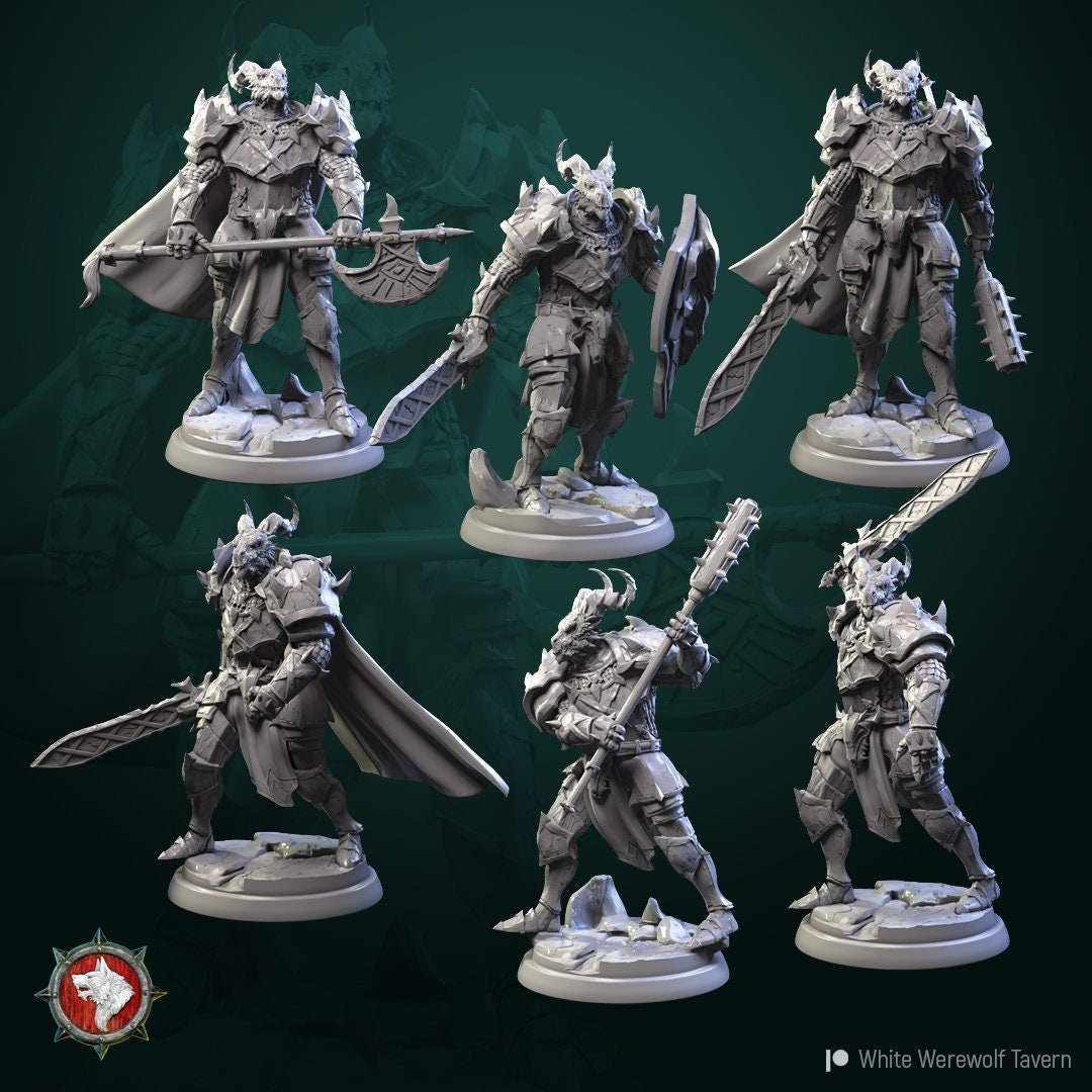 Dragonborn Knights | TABLETOP SCALE | TTRPG Miniature | White Werewolf Tavern | Unpainted, Unplated Resin 8k