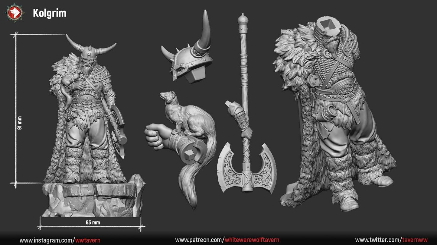 Kolgrim | TTRPG Miniature | White Werewolf Tavern | Unpainted, Unplated Resin 8k