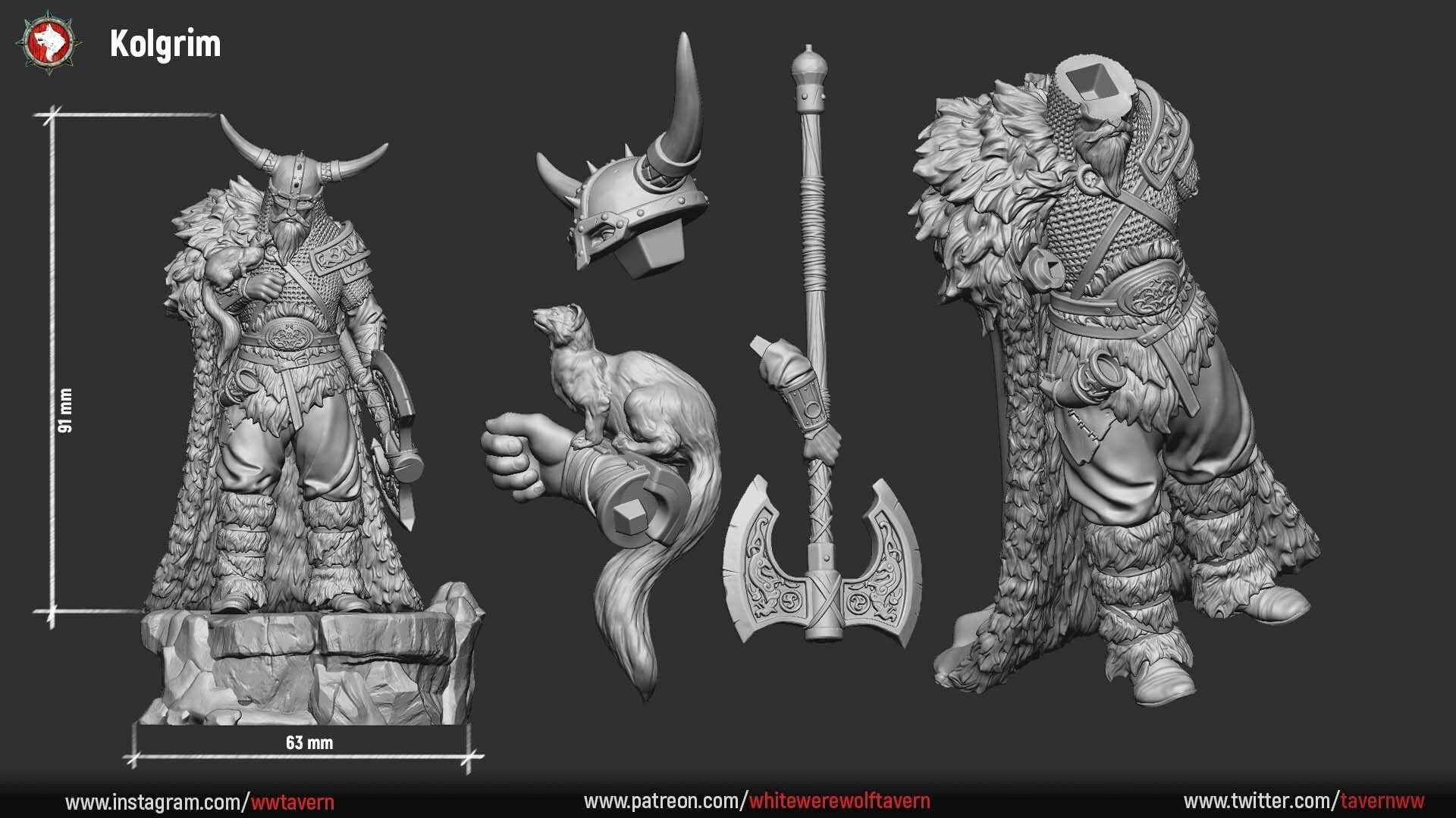 Kolgrim | TTRPG Miniature | White Werewolf Tavern | Unpainted, Unplated Resin 8k