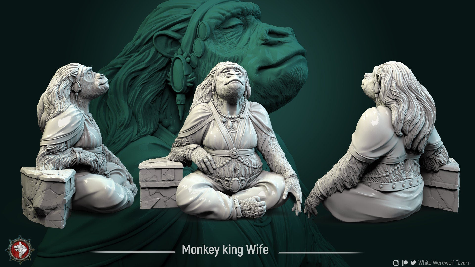 Monkey Kings Wife | TTRPG Miniature | White Werewolf Tavern | Unpainted, Unplated Resin 8k